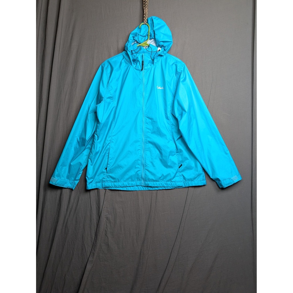 Cabelas Womens XL Cyan Blue 4Most Repel Hooded Rain Jacket Windbreaker